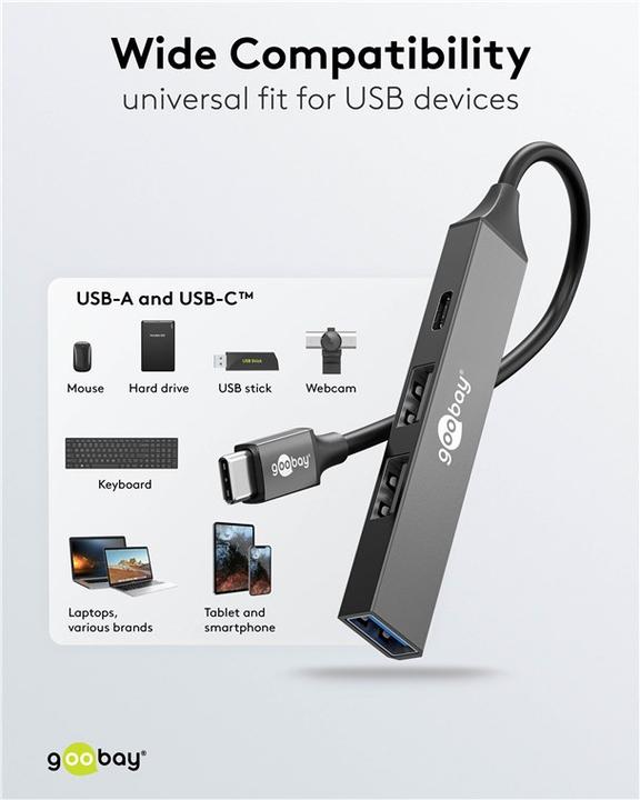 Actual product image Goobay Slim 4-Port USB-Hub, USB-C auf USB-C/USB-A, USB 3.2 (USB-C, 4 Ports)