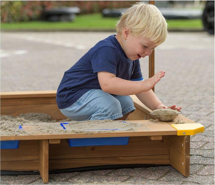 Produktbild SwingKing Sandkasten aus Holz mit Wassernäpfen und Abdeckung