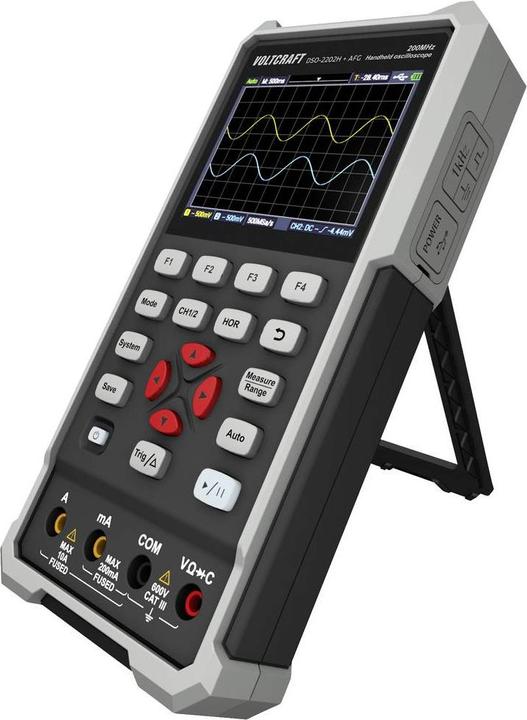 Produktbild Voltcraft DSO-2202H + AFG Hand-Oszilloskop 200MHz 2-Kanal 1 GSa/s 8 kpts 8 Bit Handgerät 1St. (CAT II 400V)