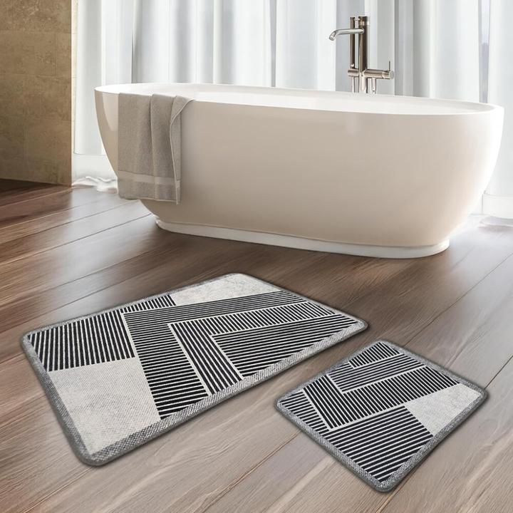 Miqna 2-tlg. rutschfestes Badteppich Set, waschbar (60x100 & 50x60 cm) (60 x 100 cm, 50 x 60 cm)