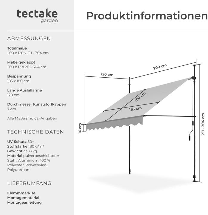 Immagine prodotto tectake Tenda da sole a morsetto (2 m)