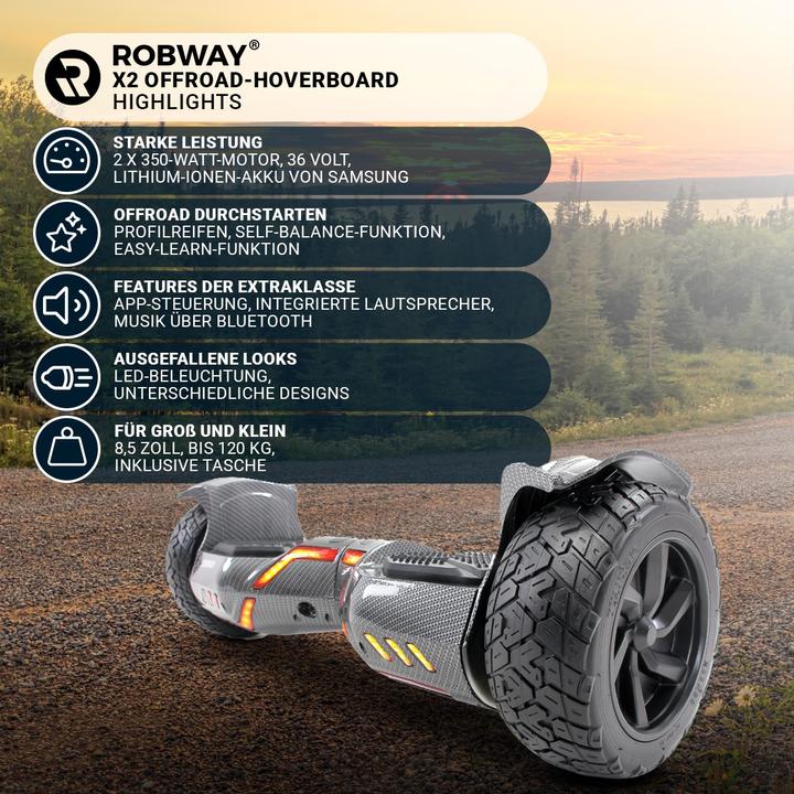 Produktbild Robway Hoverboard X2 E-Balance Board Scooter Elektro Roller Smart Self Balance (Carbon Offroad)