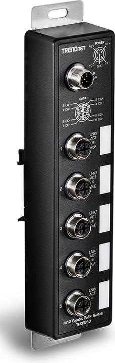 Produktbild Trendnet TI-XPG50 PoE+ Railway Switch 5-Port Industrial EN50155 M12 Gigabit (6 Ports)