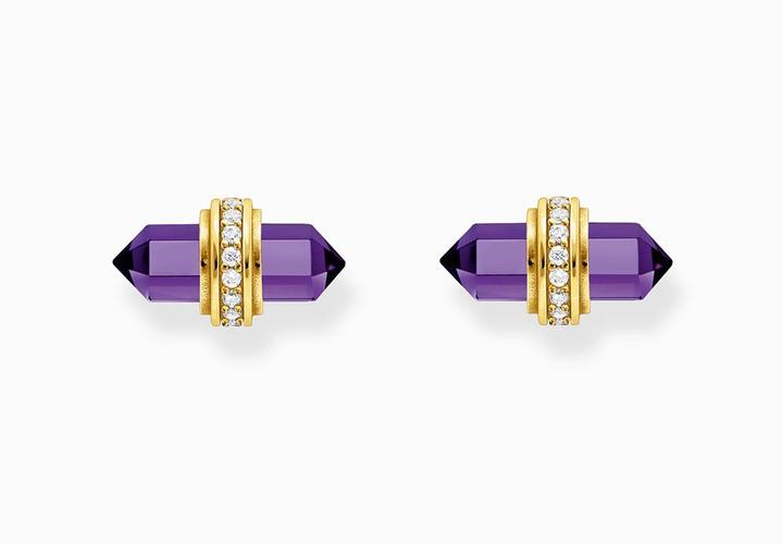 Actual product image Thomas Sabo Gold-plated stud earrings with violet onyx crystal (925 sterling silver, 750 yellow gold gilding)