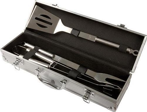 Immagine prodotto Master 4U-Onlinehandel Set di posate per grigliare 3 pezzi in acciaio inox con custodia in alluminio Set