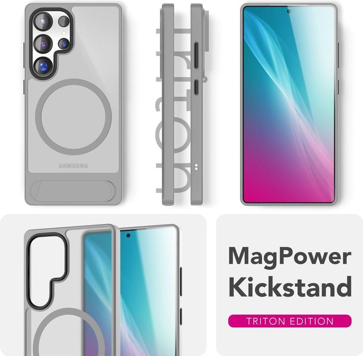 Actual product image Nalia Triton - Durchsichtige Standfuss Hülle mit MagSafe Ring - Kickstand Hardcover (Samsung Galaxy S25 Ultra)