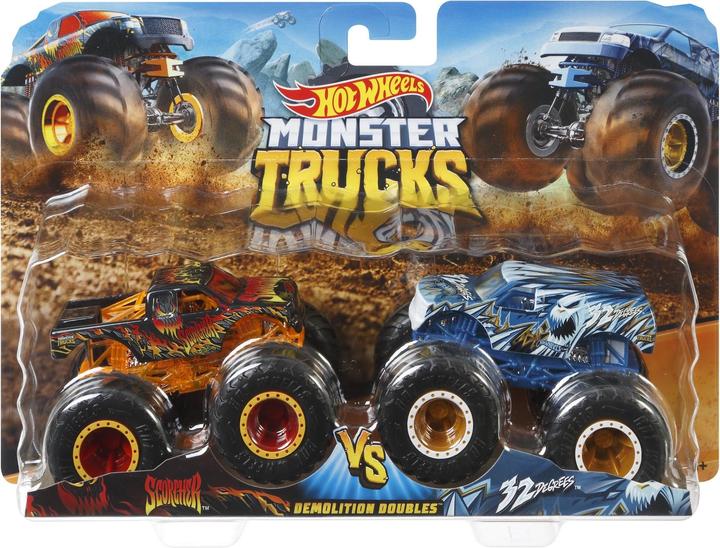 Actual product image Hot Wheels Monster Trucks 1:64 Die-Cast 2-Pack Scorcher vs 32 Degrees