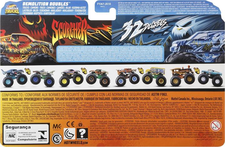 Actual product image Hot Wheels Monster Trucks 1:64 Die-Cast 2-Pack Scorcher vs 32 Degrees