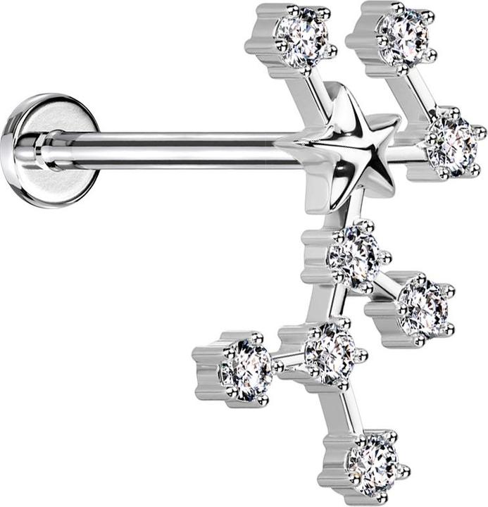 Star Piercing Micro Labret Innengewinde silber Sternzeichen Jungfrau mit Kristallen (Chirurgenstahl 316L, Messing)