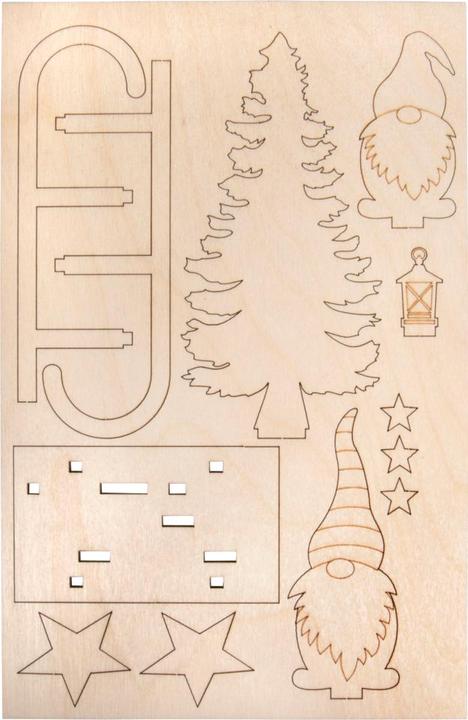 Produktbild Rayher Holz-Steckmotiv "Wichtel-Schlitten", 12-tlg.
