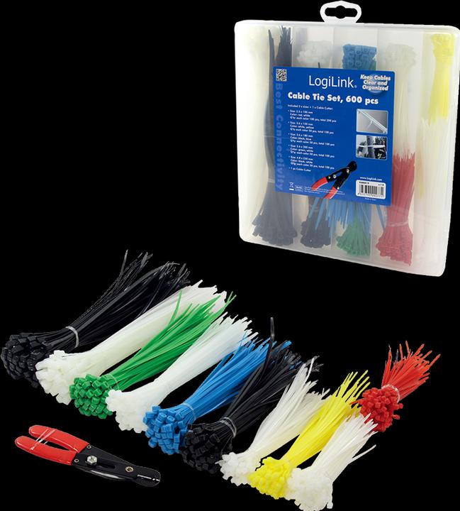 LogiLink Kabelbinder Set, 600 Stück inkl. Abisolierzange (Kunststoffkabelbinder, 230 mm, 600 Stk.)