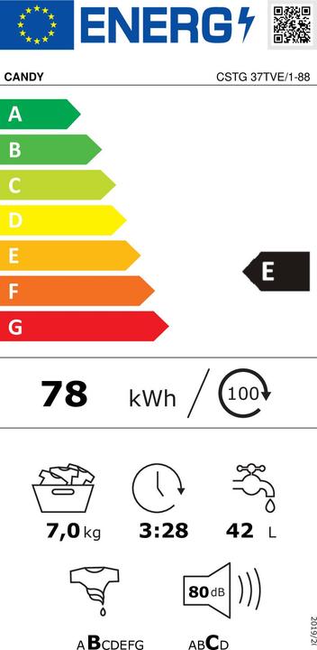 Label énergétique Candy CSTG 37TVE/1-88 (7 kg, Vers le haut)