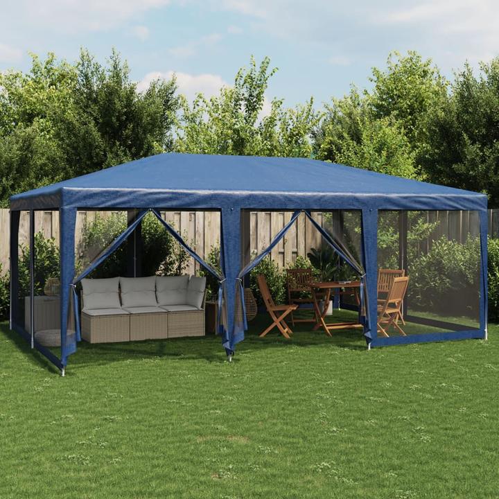 Image du produit VidaXL Partyzelt Pavillon Festzelt mit 10 Mesh-Seitenteilen Blau 6x4m HDPE (600 cm, 400 cm)