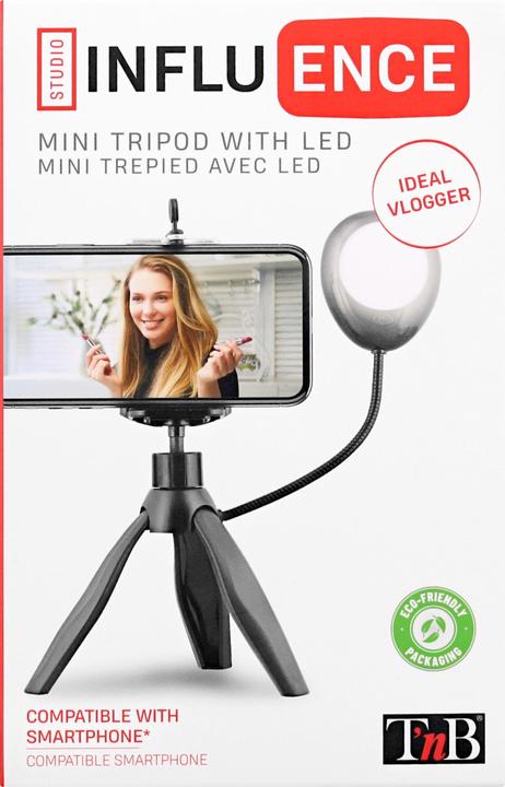 Immagine prodotto T'nB Influenza mini treppiede con LED 7500k, 20cm alto, 3 modi, 360°.