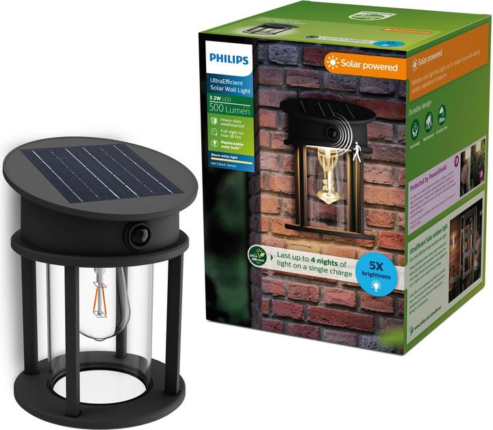 Produktbild Philips Lighting Geri 929004633001 Solar-Aussenwandleuchte 3.2 W Warmweiss Schwa (470 lm, IP44)