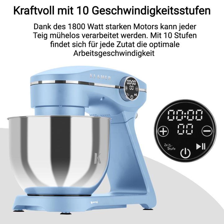 Immagine prodotto KLAMER Küchenmaschine, Knetmaschine mit 6 Liter Edelstahl Schüssel (1800 W)