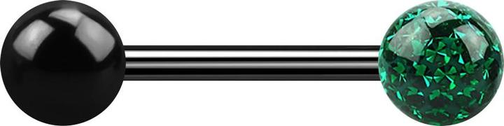 Produktbild Star Piercing Barbell schwarz mit Kugel und Kristallkugel grün Epoxy Schutzschicht (ohne Messing, Titan G23)