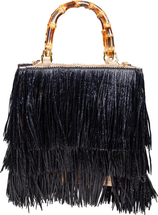 Produktbild La Milanesa medium black tan raffia shopping bag with fringes