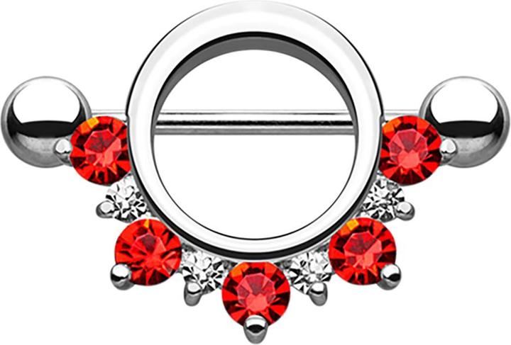 Produktbild Star Piercing Barbell rund mit unterschiedlichen Kristallen rot (Chirurgenstahl 316L, ohne Messing)