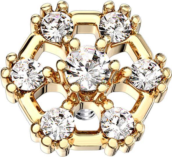 Produktbild Star Piercing Dermal Anchor vergoldet Hexagon mit Kristall (Chirurgenstahl 316L, Messing)