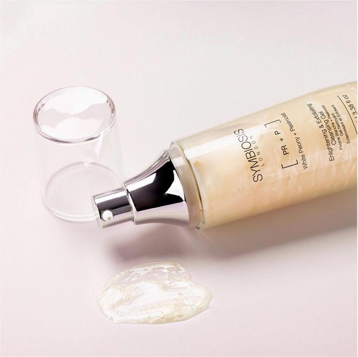 Image du produit Symbiosis White Peony + Peelmoist) Gel nettoyant éclaircissant et exfoliant (Chiffons de nettoyage, 100 ml)
