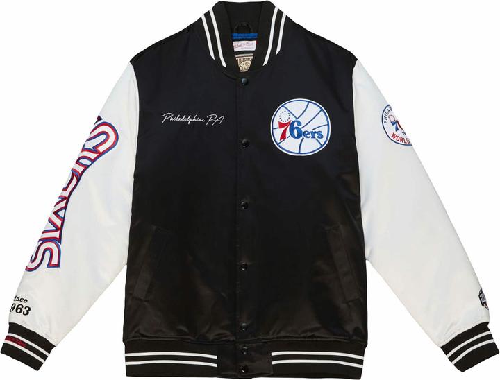 Actual product image Mitchell & Ness NBA Philadelphia 76ers Team Origins Varsity Satin Jacket Mens (S)