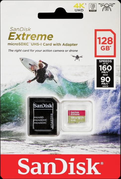 Produktbild SanDisk microSDXC ActionSC 128GB Extr.160MB A2 (128 GB, microSDXC, U3, UHS-I)