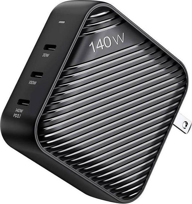 Image du produit Invzi Wall charger GanHub 3x USB-C, 140W, EU/UK/AU/US (black) (140 W)