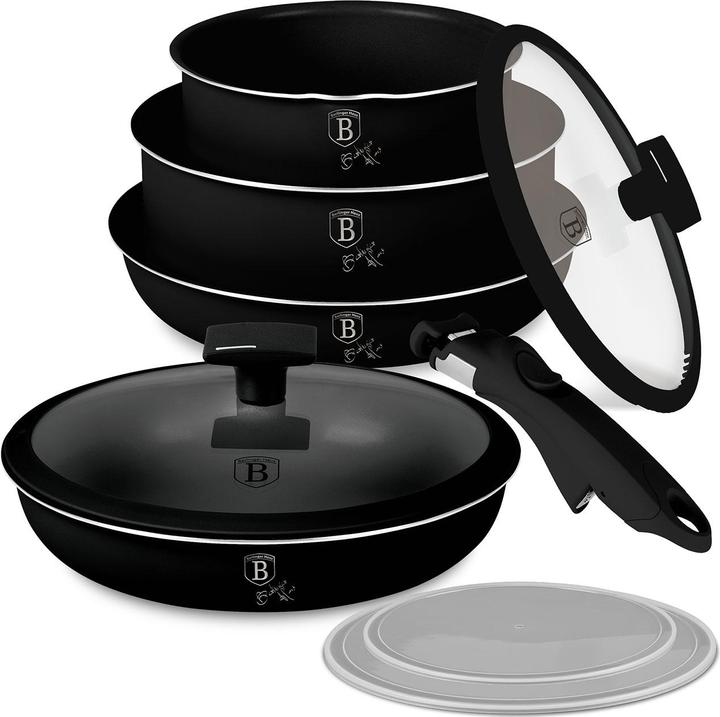 BerlingerHaus Design Kochset inkl. Smart Lids, 9-teilig, mattschwarz (Frying pan, Aluminium)