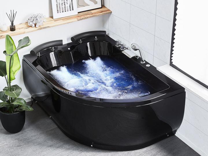 Image du produit Beliani Baignoire à hydromassage noire modèle d'angle avec LED à droite 160 cm x 113 cm PARADISO (427 l, 160 cm, 113 cm)