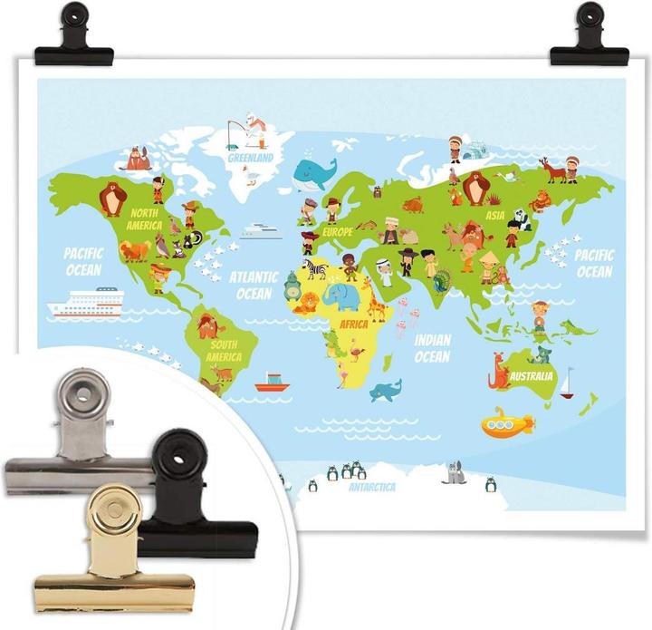 Immagine prodotto Trenddeko Mappa del mondo divertente per bambini (80 x 60 cm)