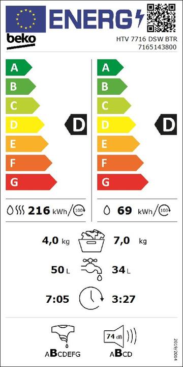 Etichetta energetica Beko HTV 7716 DSW BTR