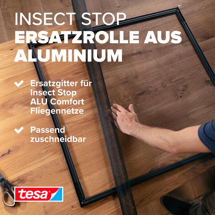 Produktbild tesa Insektenschutz Alu COMFORT Ersatzrolle, für Fenster, ohne Bohren (100 x 120 cm)