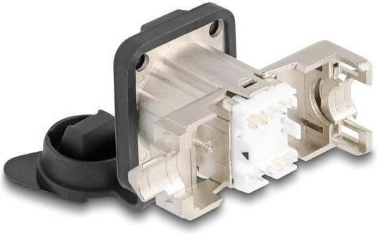 Actual product image Delock D-type RJ45 panel jack with LSA connection Cat.6A STP
