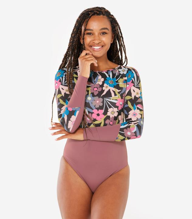Image du produit Olaian Maillot de bain surf 1 pièce manches longues fleuri Femme - Mary azalea violet (42)