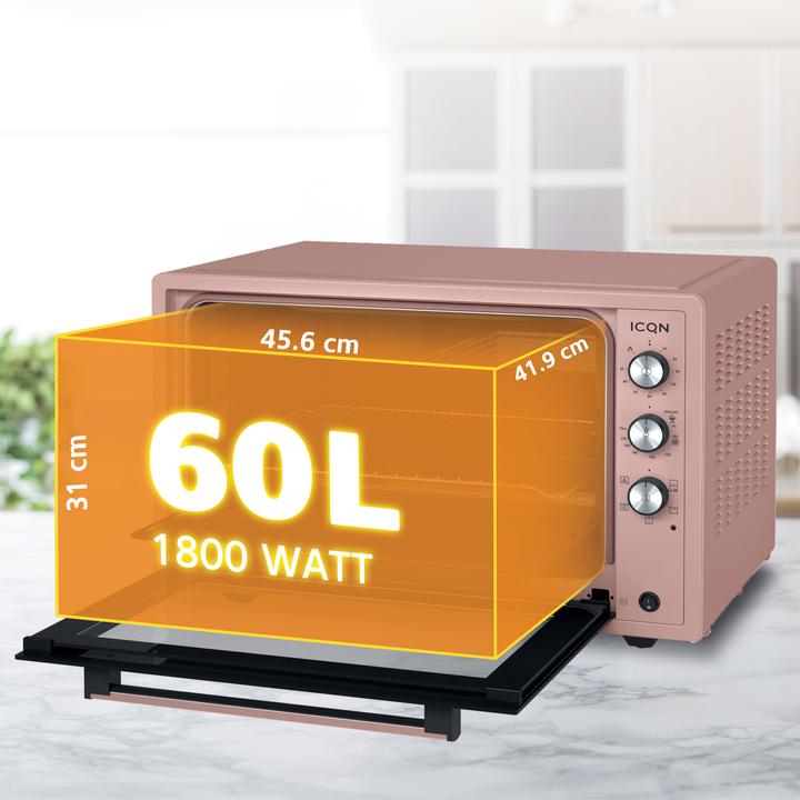Actual product image Icqn XXL Vrijstaande Oven - 60L - Convectie Mini Oven - Hetelucht /u0026 Grillfunctie - Gemailleerde Holt