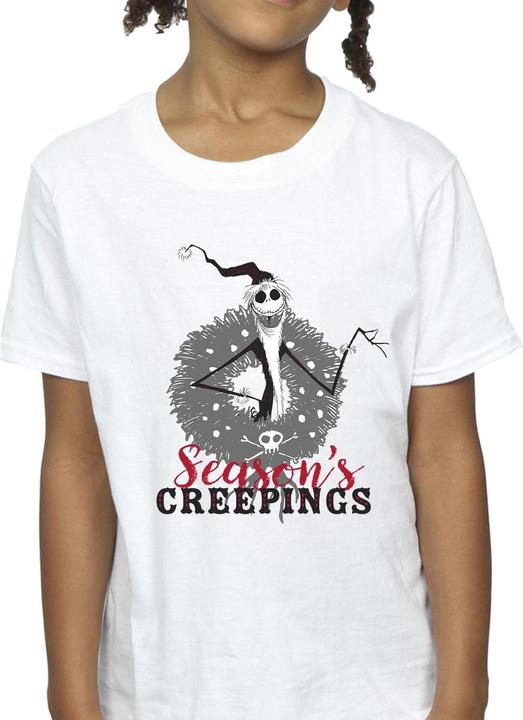 Actual product image Disney Girls The Nightmare Before Christmas Seasons Creepings Wreath Cotton T-Shirt (152, 158)