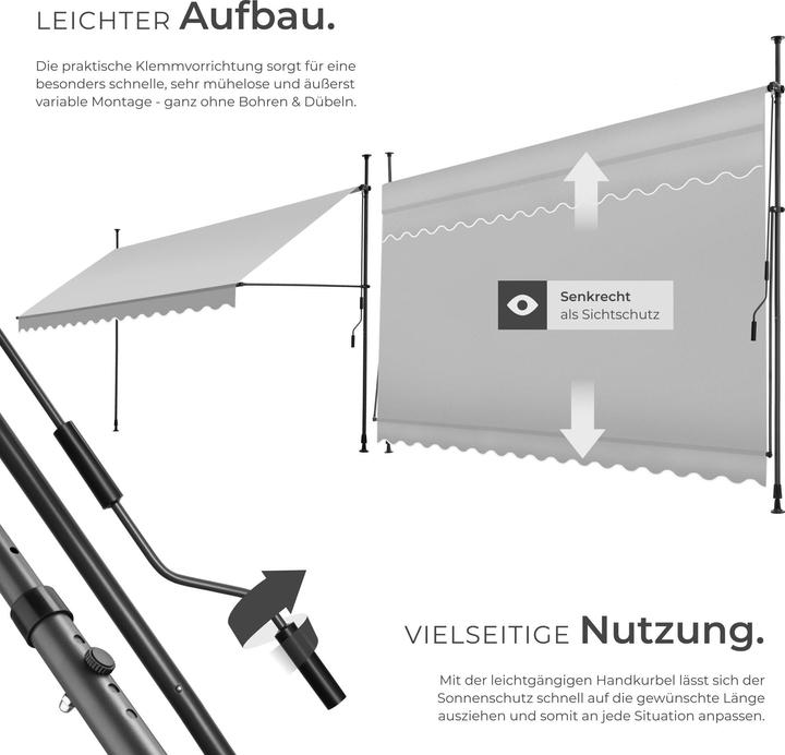 Actual product image tectake Tenda a morsetto con manovella, altezza regolabile (4 m)