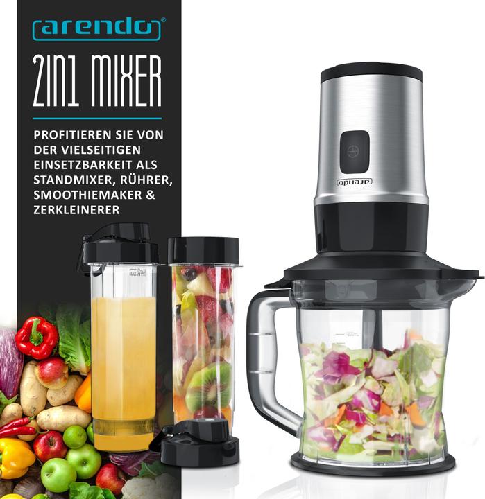 Produktbild Arendo Standmixer 700 W, Edelstahl Mixer & Zerkleinerer 1,2L 2IN1 inkl. 2x Mixbehälter je 0,57L (1200 ml, 700 W)