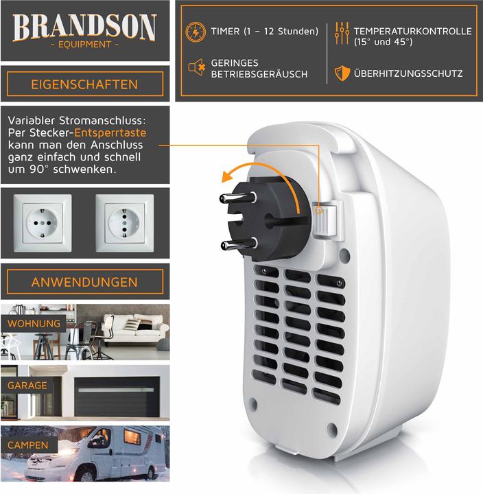 Produktbild Brandson Steckdosen Mini Heizlüfter, Keramikheizlüfter 400W, Badezimmer Heizgerät mit Temperaturregelung (400 W)