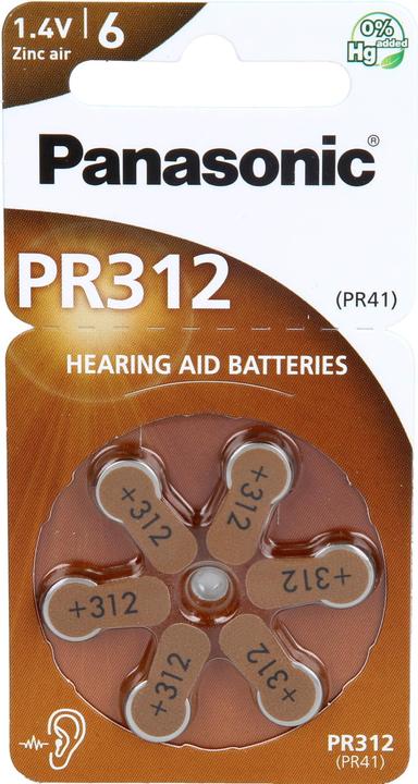Panasonic Batterie f. Hörgeräte PR 312, 6 St (6 Stk.)