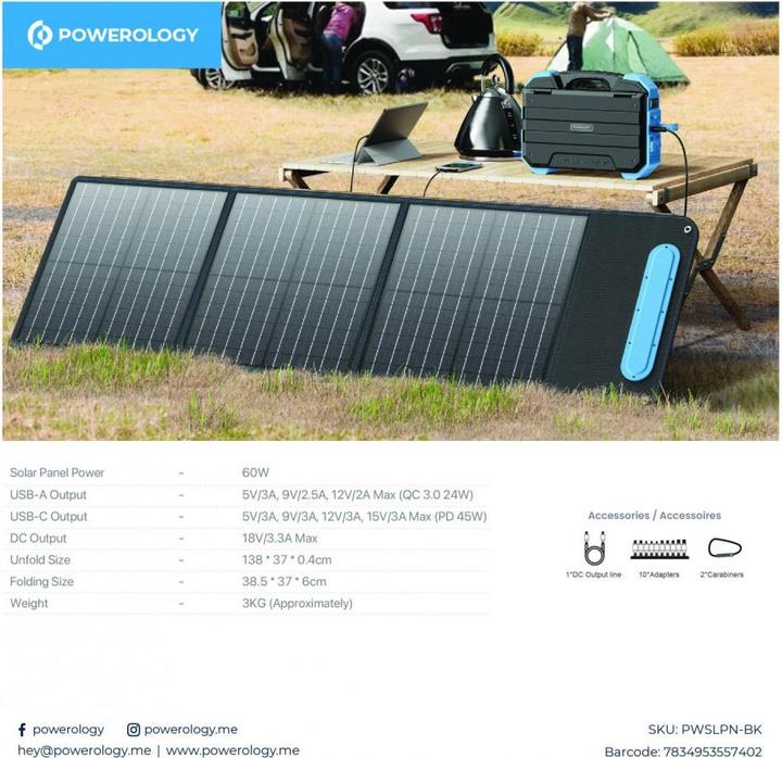 Image du produit Powerology Panneau solaire monocristallin 60W (60 W, 3 kg)