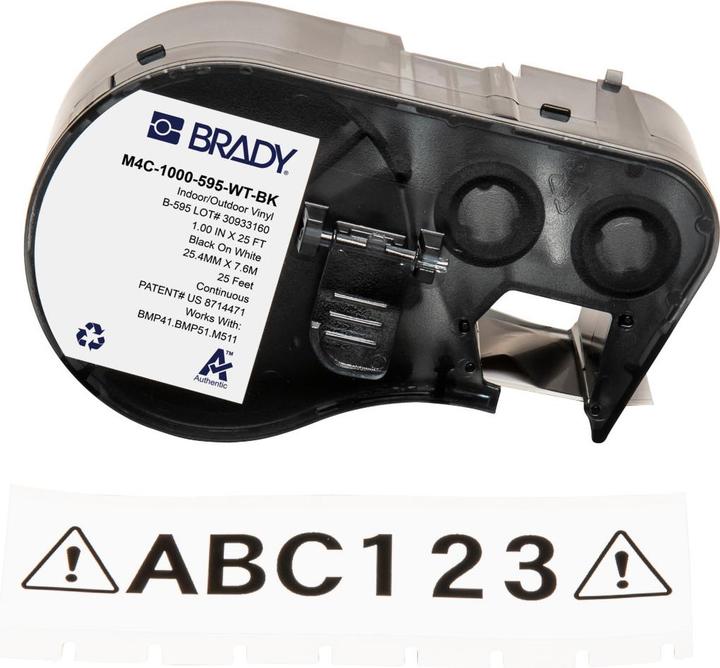 Produktbild Brady M4C-1000-595-WT-BK, Vinyl, Schwarz auf weiss, 25.40 mm x 7.62 m, permanent, Endlos