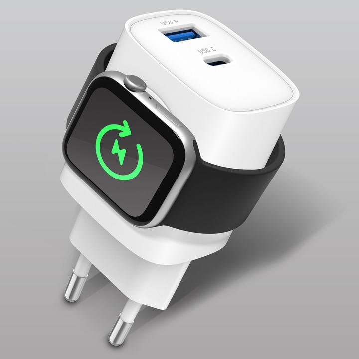Produktbild Eaxus 3in1 Ladegerät, kabelloser Ladeport kompatibel mit Apple Watch, USB-A & USB-C (22 W)
