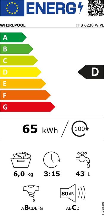 Energy Label Whirlpool FFB 6238 W PL (6 kg, Left)