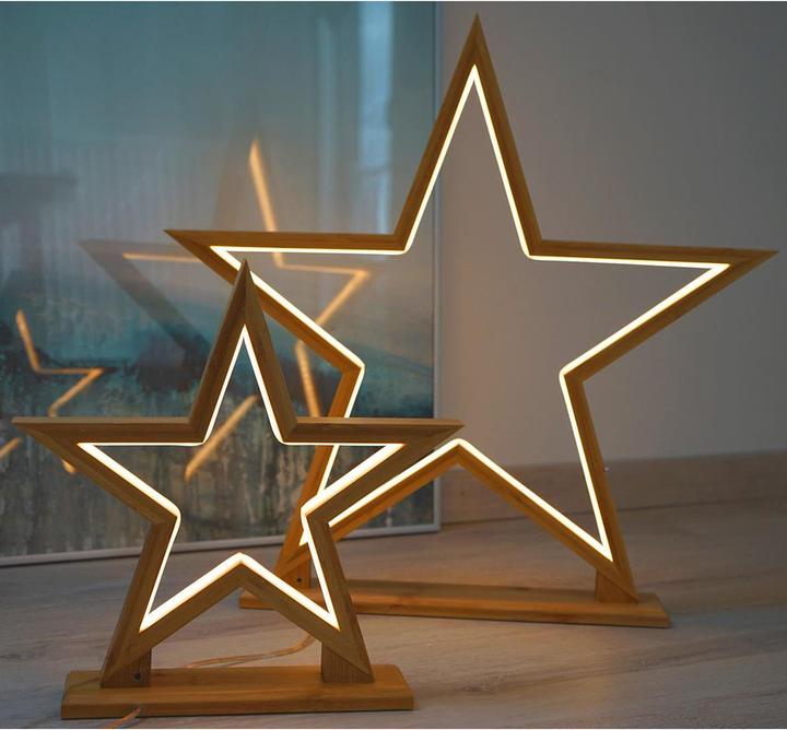 Produktbild Novaliv LED Stern Lampe 55cm Naturholz Tischleuchte LED mit Stromkabel SMD LED Warmweiss