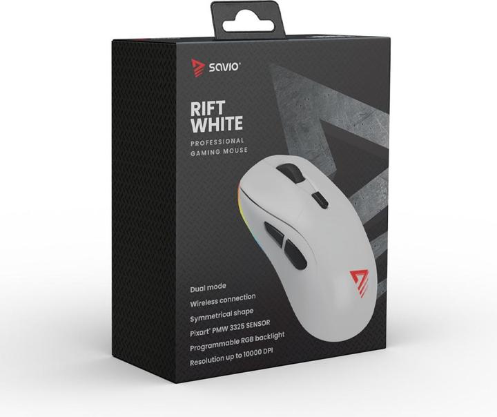 Actual product image Savio RIFT WHITE Gaming Mouse RGB Dual Mode (Cable, Wireless)