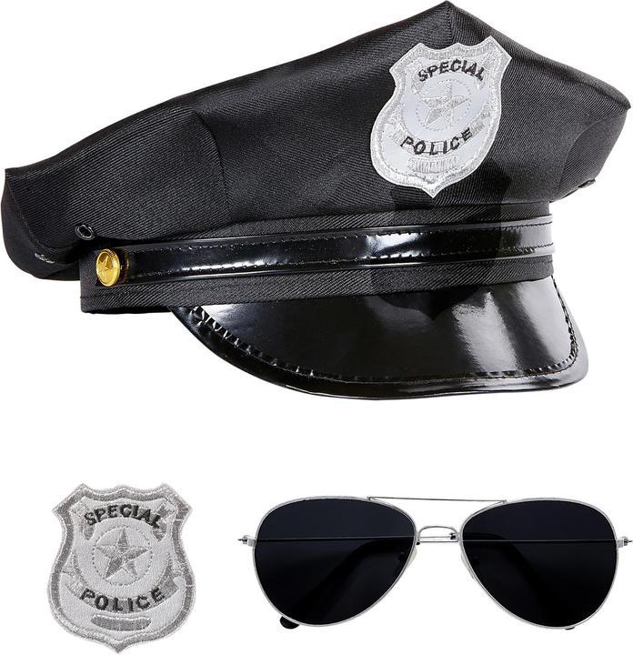 Magni Widmann 95719 - Verkleidungsset Polizist, Hut, Brille und Dienstmarke, Mottoparty, Karneval
