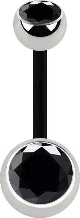 Produktbild Star Piercing Banane schwarz mit zwei Kugeln silber Kristall schwarz (ohne Messing, Chirurgenstahl 316L, Bioflex)