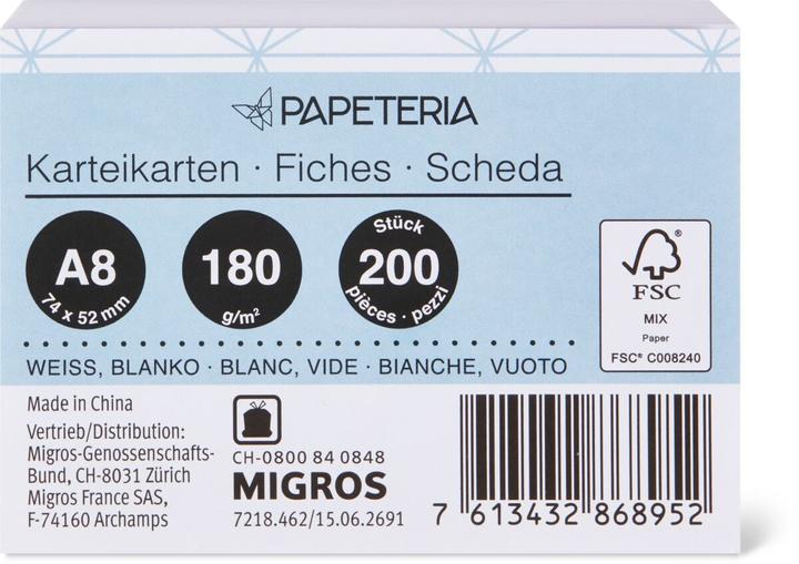 Papeteria Fiches d'information (A8, 180 g/m², 200 x)